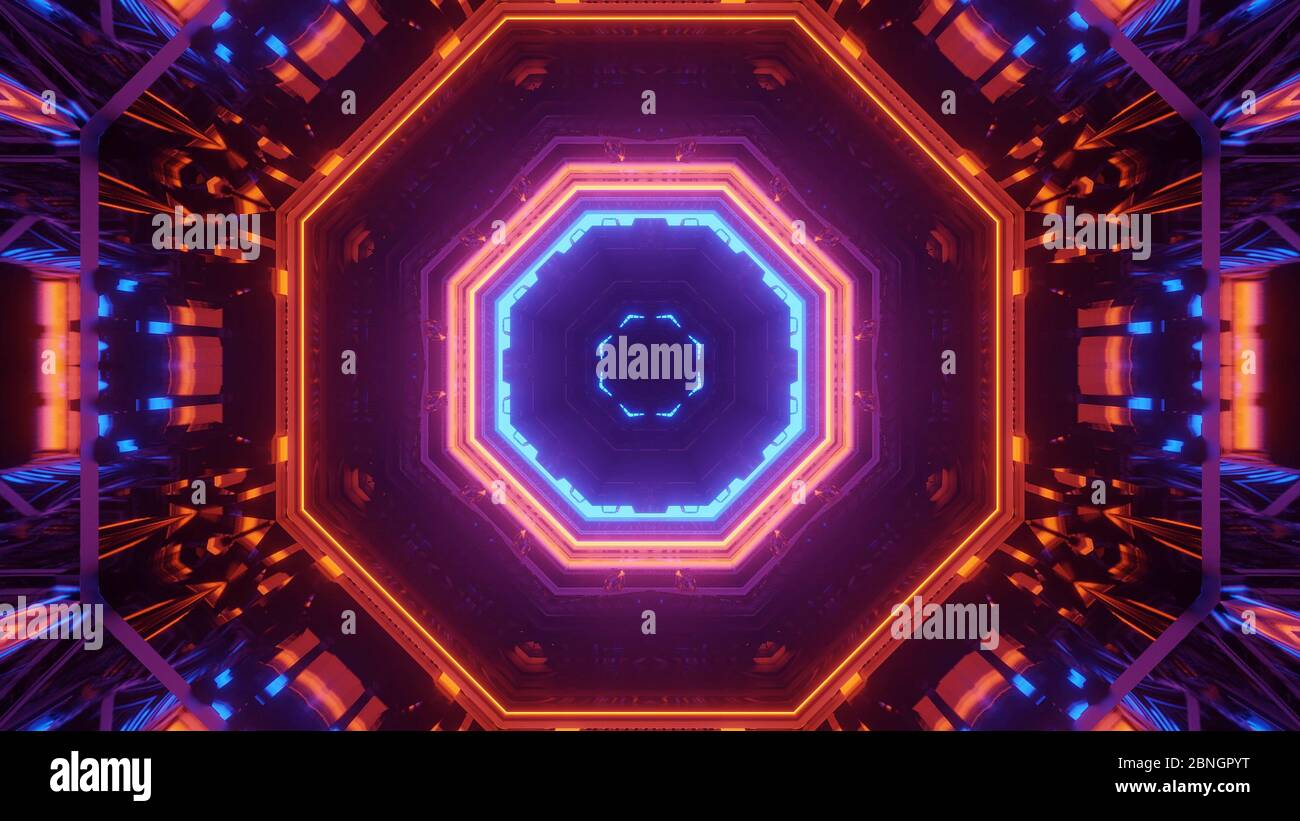 3D futuristic background with glowing abstract colorful neon lights ...