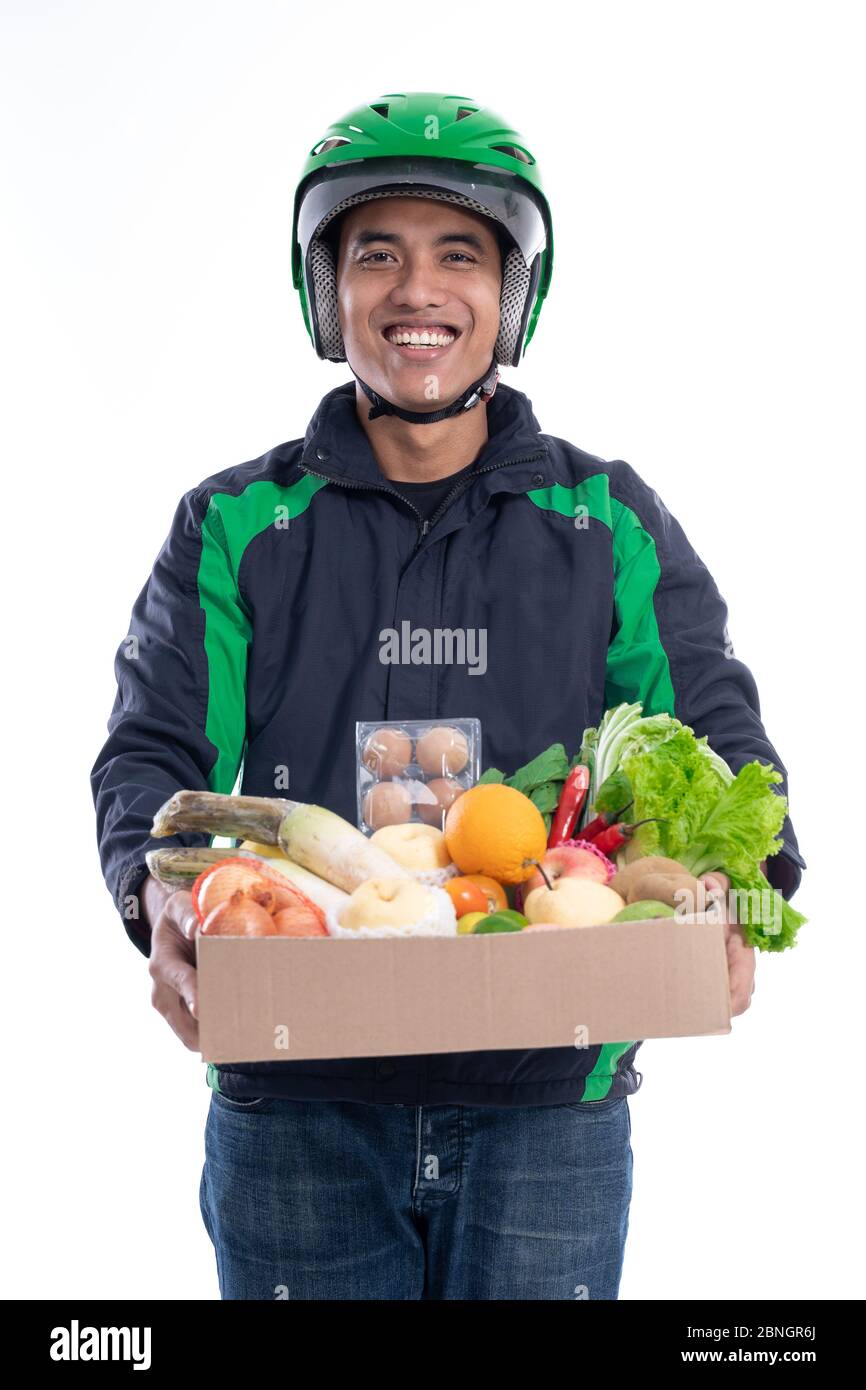 online grocery store. online driver courier carrying groceries. uber