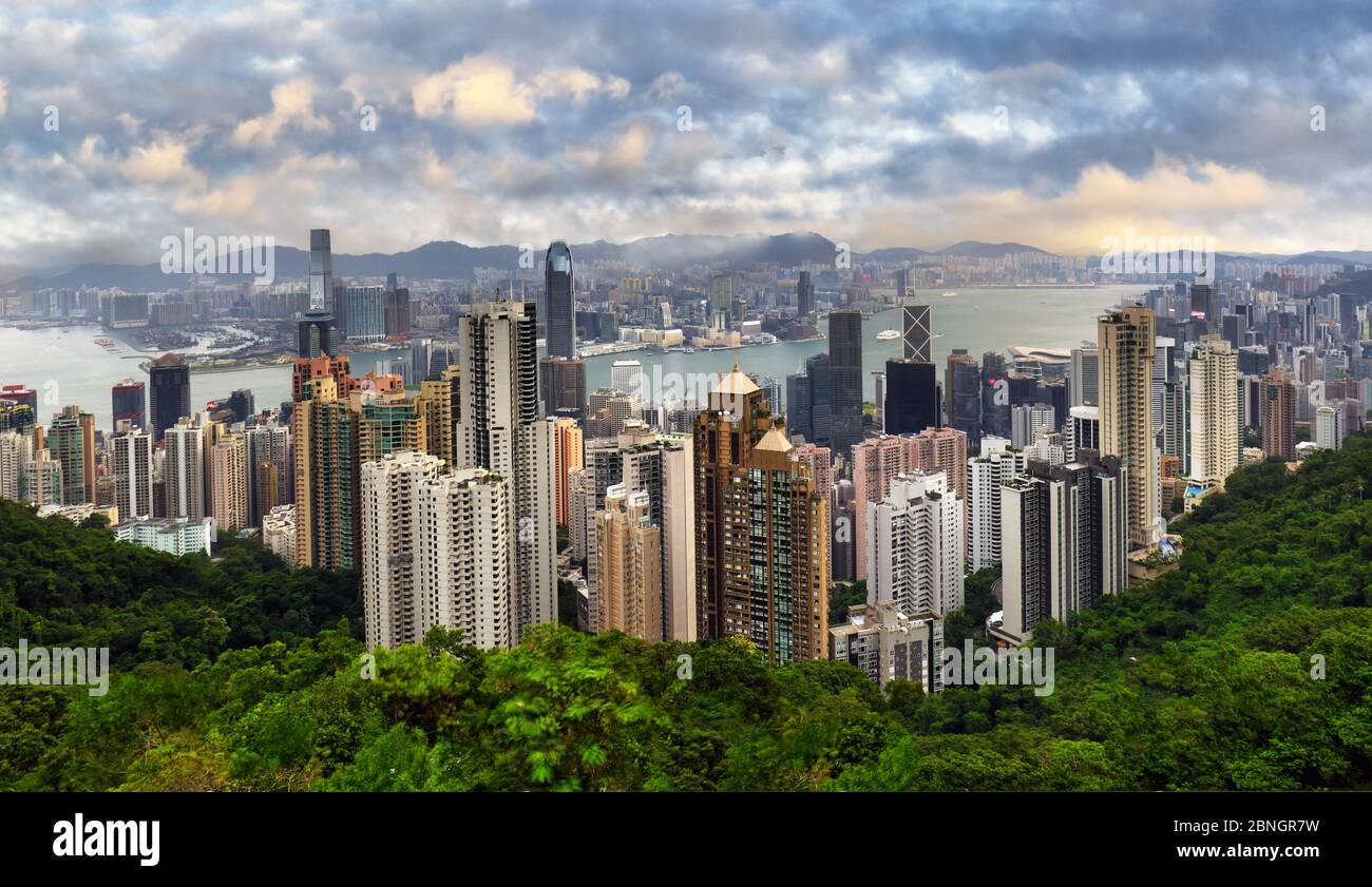 Hong Kong cityscape panorama from Victoria peak, China - Asia Stock Photo