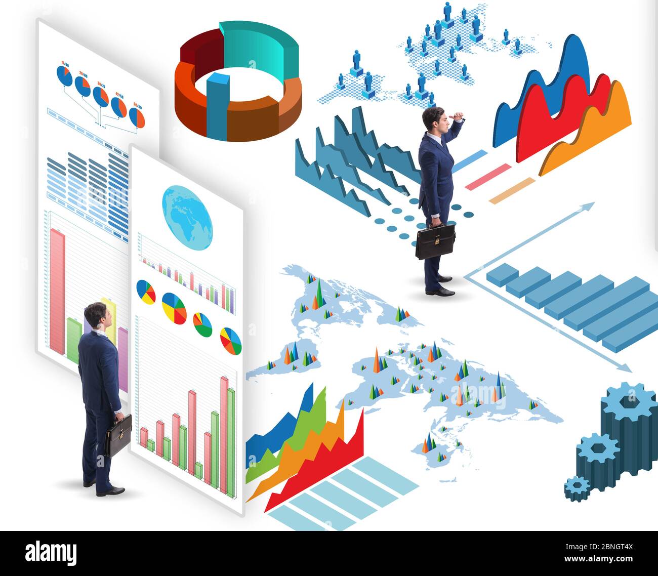 The businessman in business visualization and infographics concept ...