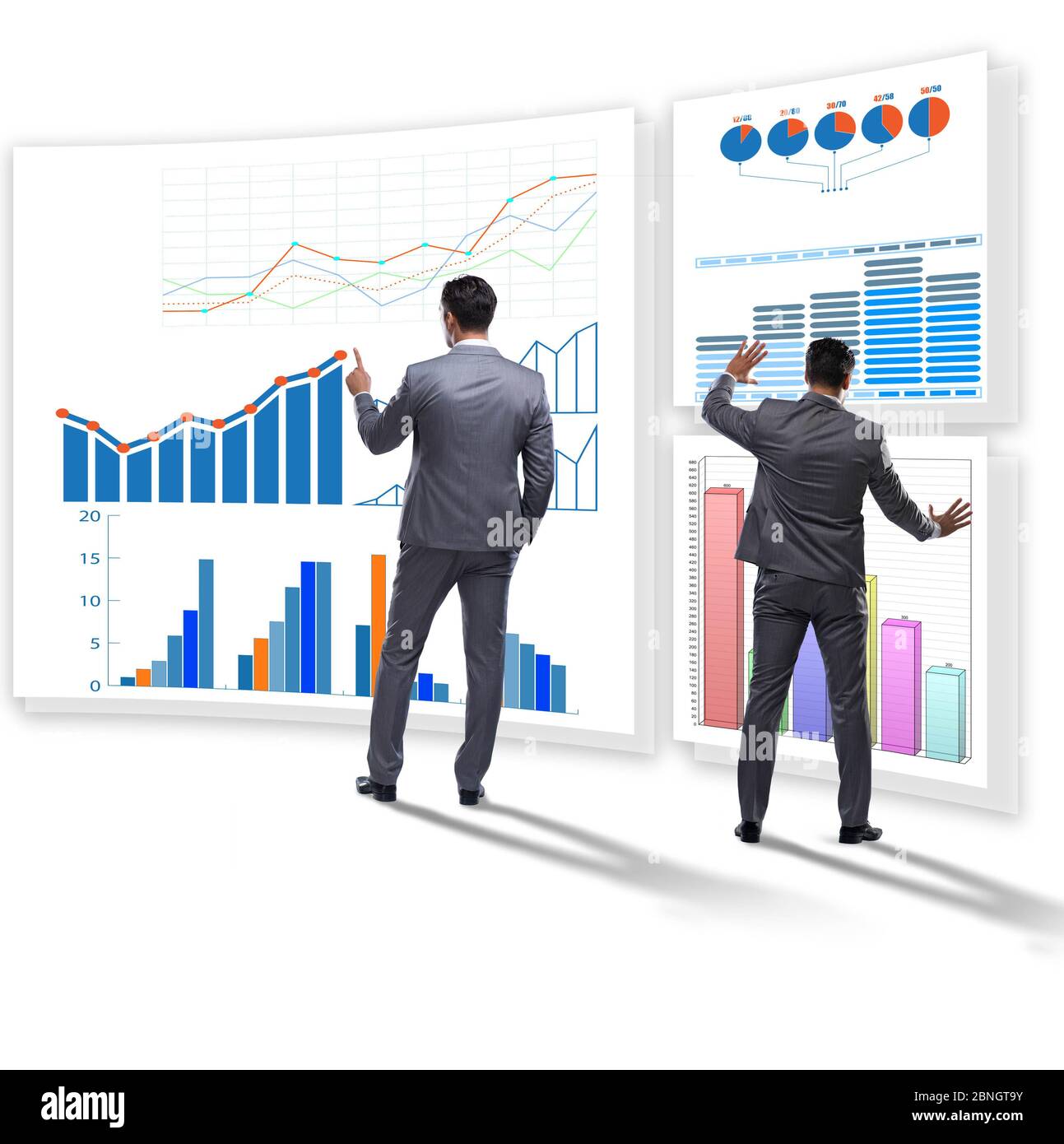 The businessman in business visualization and infographics concept ...