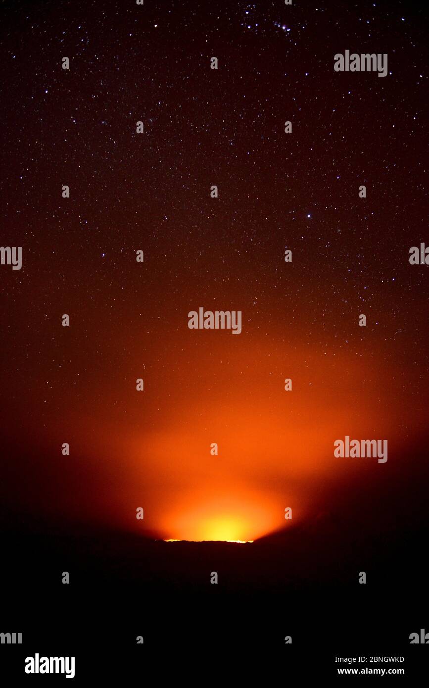 Erta Ale volcano illuminates the starry night. Afar Region, Ethiopia ...