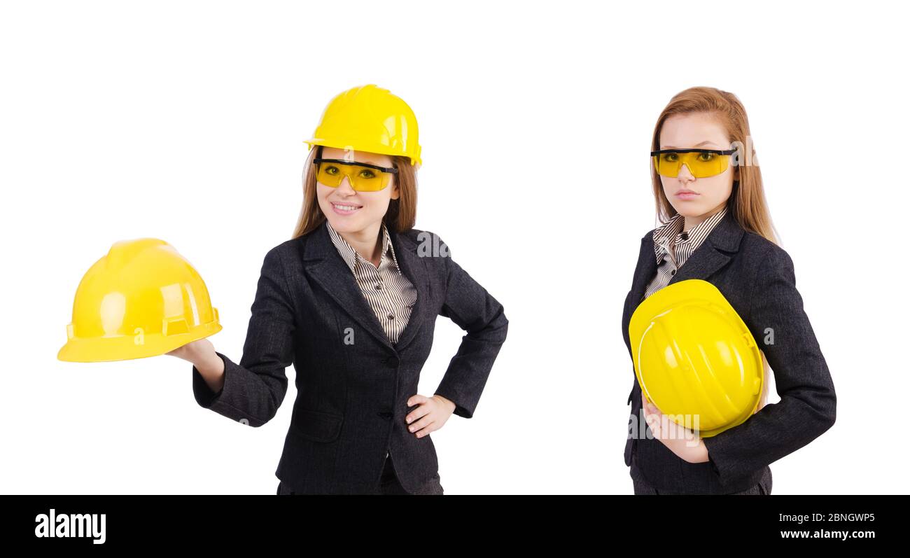 The woman construction worker isolated on white Stock Photo - Alamy