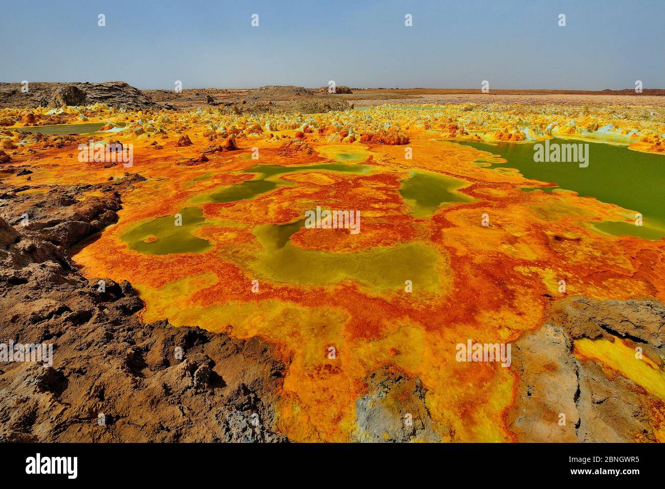 Landscape with salts and sulfur deposits, Dallol, Danakil Depression, North Ethiopia. February 2009. Stock Photo