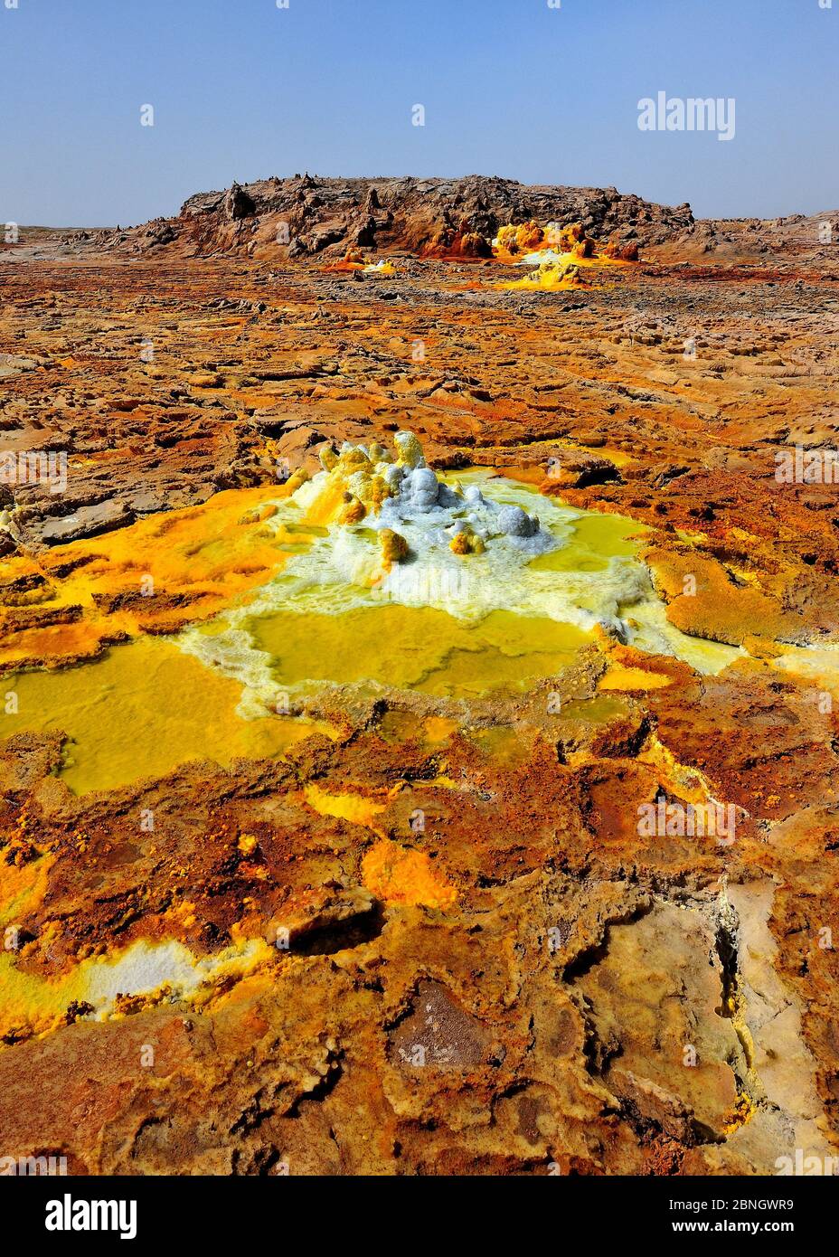 Landscape with salts and sulfur deposits, Dallol, Danakil Depression, North Ethiopia. February 2009. Stock Photo