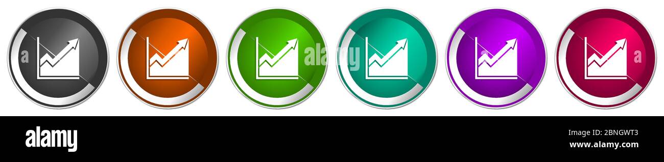 Histogram icon set, silver metallic chrome border vector web buttons in ...