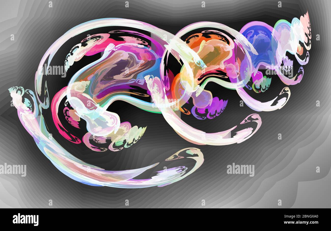 A whimsical abstract drawing on a dark background. Stock Photo