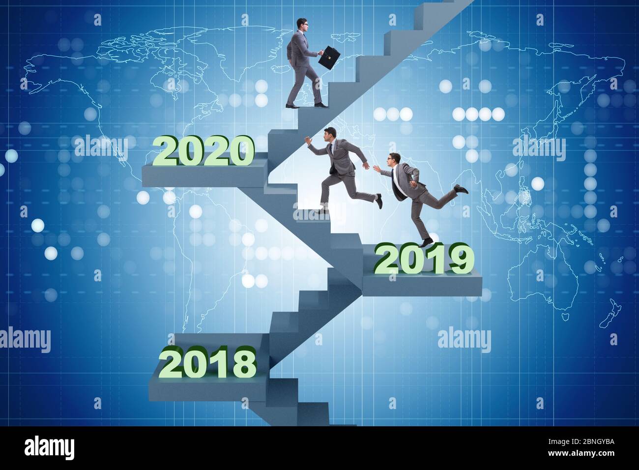Businessman climbing the stairs on yearly basis Stock Photo - Alamy