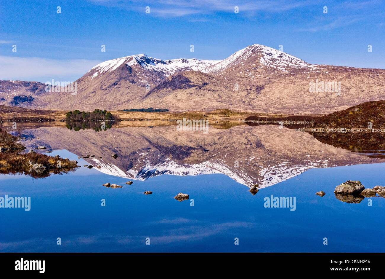 The Black Mount Rannoch Moor with Clach Leathad left and Meall a Bhuiridh right and Lochhan na-Achlaise front in Highland Scotland Stock Photo