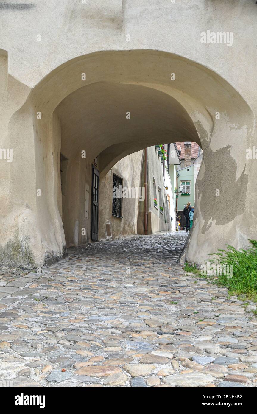 Historical Houses and Facades in Krems/Stein located at the river Danube Stock Photo