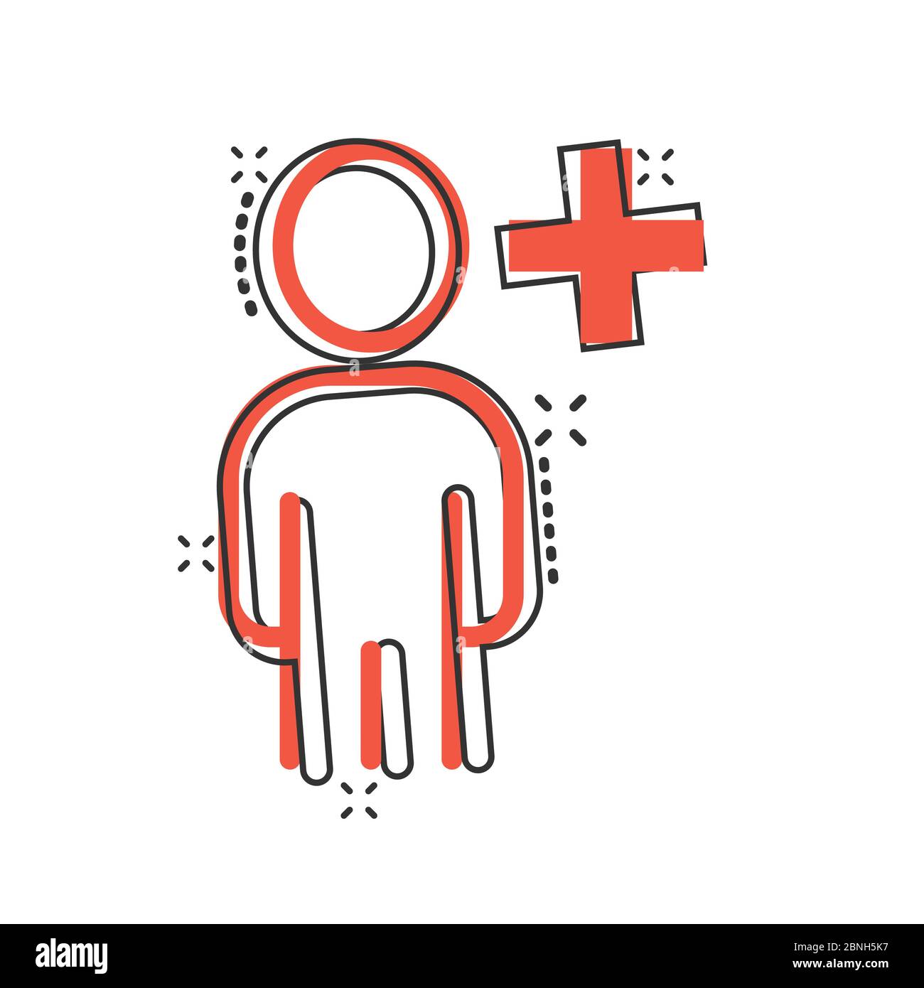 People with plus icon in comic style. Staff cartoon vector collection ...