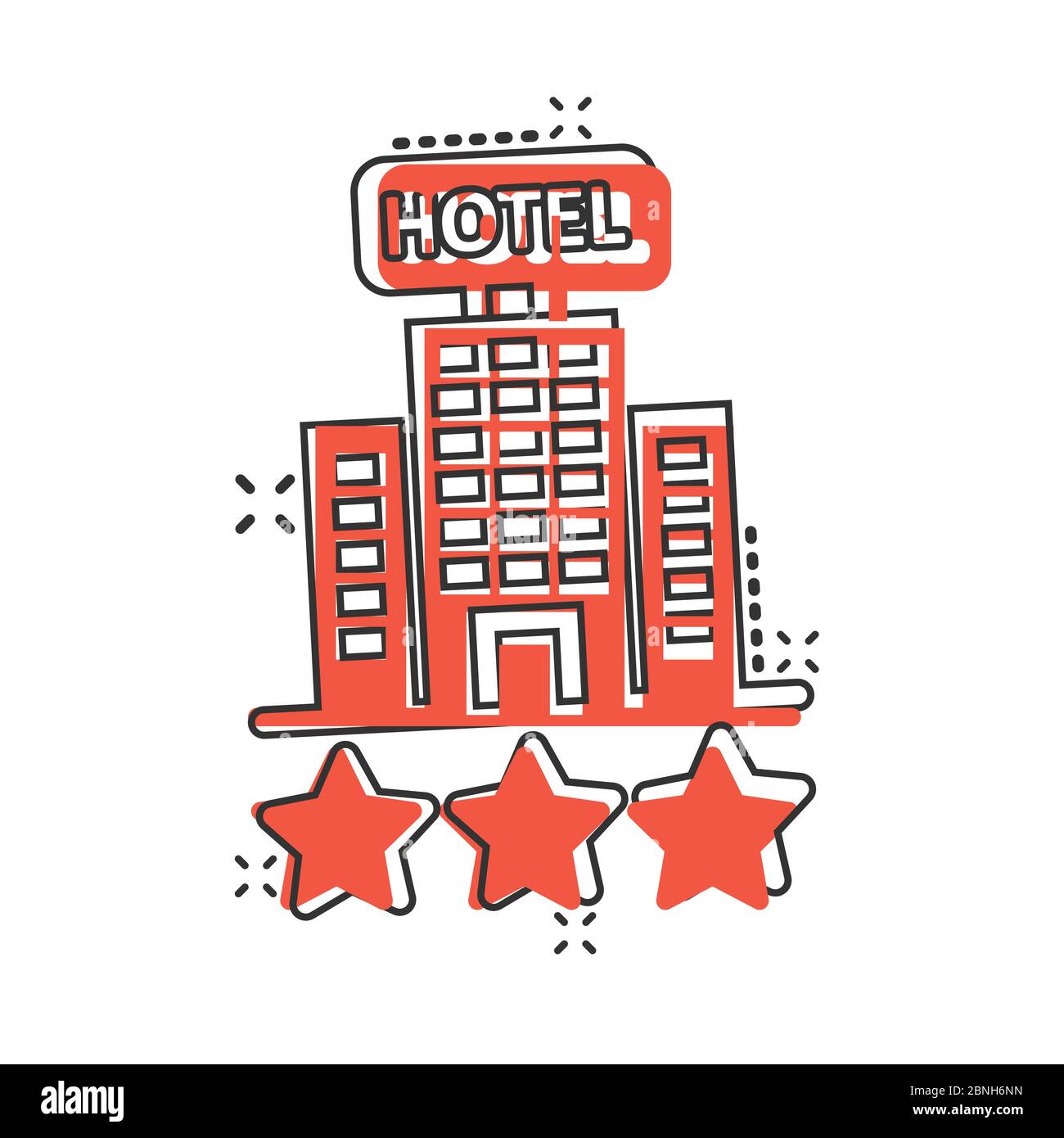 Hotel 3 stars sign icon in comic style. Inn building cartoon vector ...