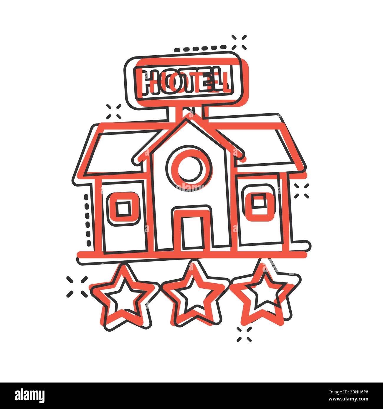 Hotel 3 stars sign icon in comic style. Inn building cartoon vector ...