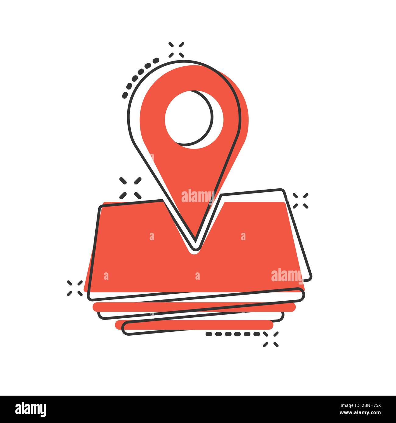 Map pin icon in comic style. Gps navigation cartoon vector illustration ...