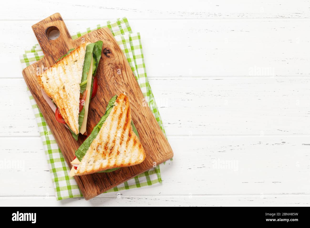 Club sandwich breakfast. Fast food take away. Top view with copy Stock - Alamy