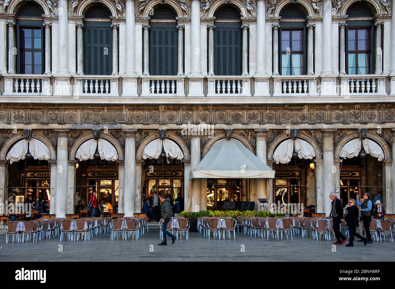 Cafe Florian on the Piazza San Marco or St Mark`s Square in Venice. It ...