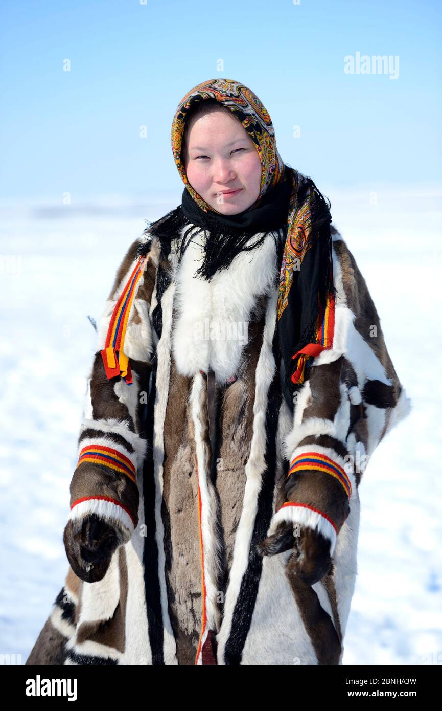 Carolina Serotetto, Nenet teenager in traditional winter coat made with ...