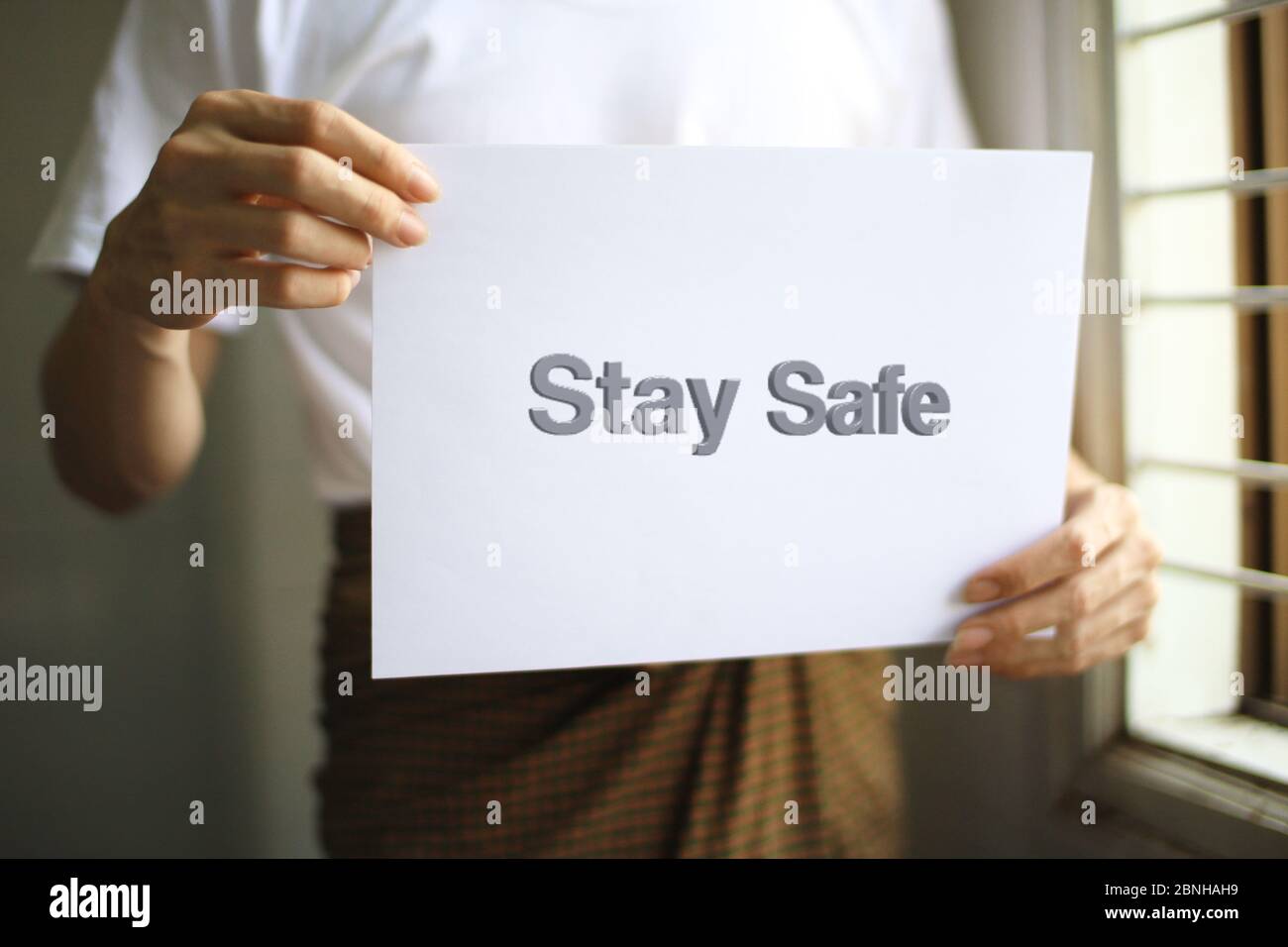 Wash your hands with water. Stay at Home, Stay Safe. Stock Photo
