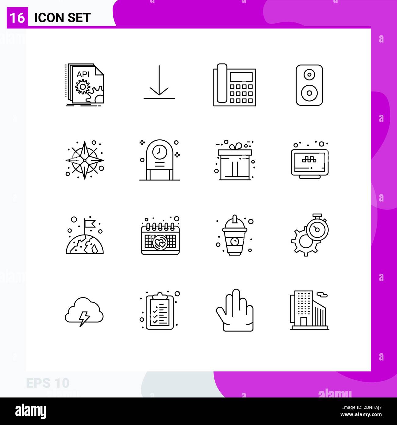 Universal Icon Symbols Group of 16 Modern Outlines of gps, laud, call, woofer, conversation Editable Vector Design Elements Stock Vector