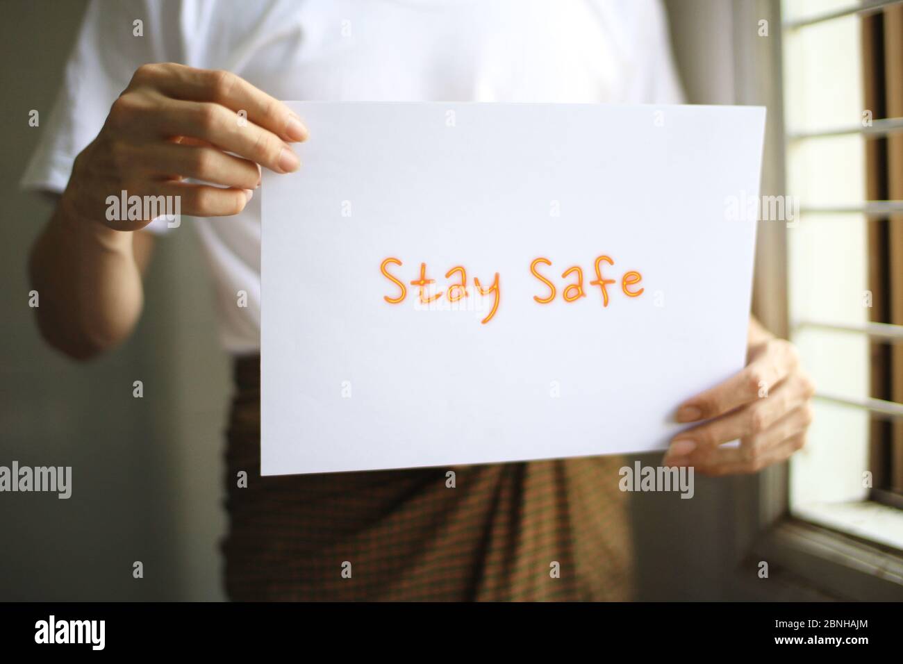 Wash your hands with water. Stay at Home, Stay Safe. Stock Photo