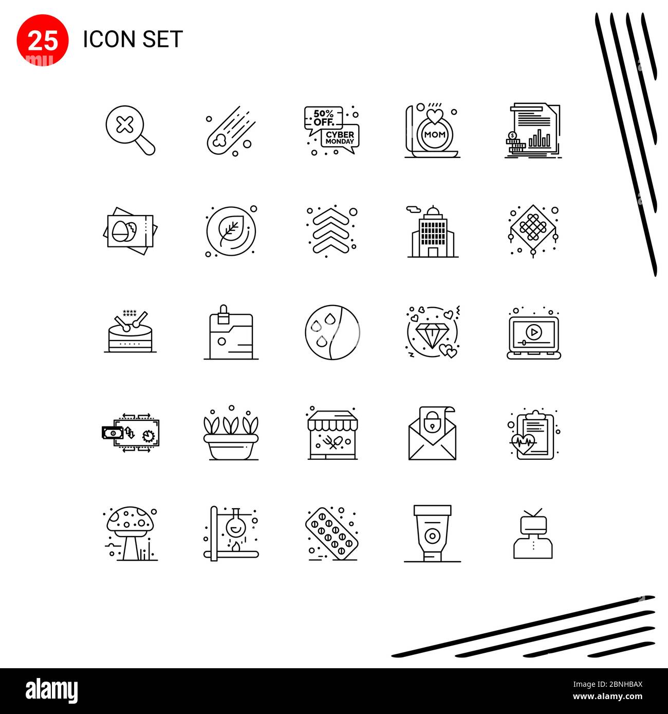 Modern Set of 25 Lines Pictograph of money, economy, message, mother, gift Editable Vector Design Elements Stock Vector