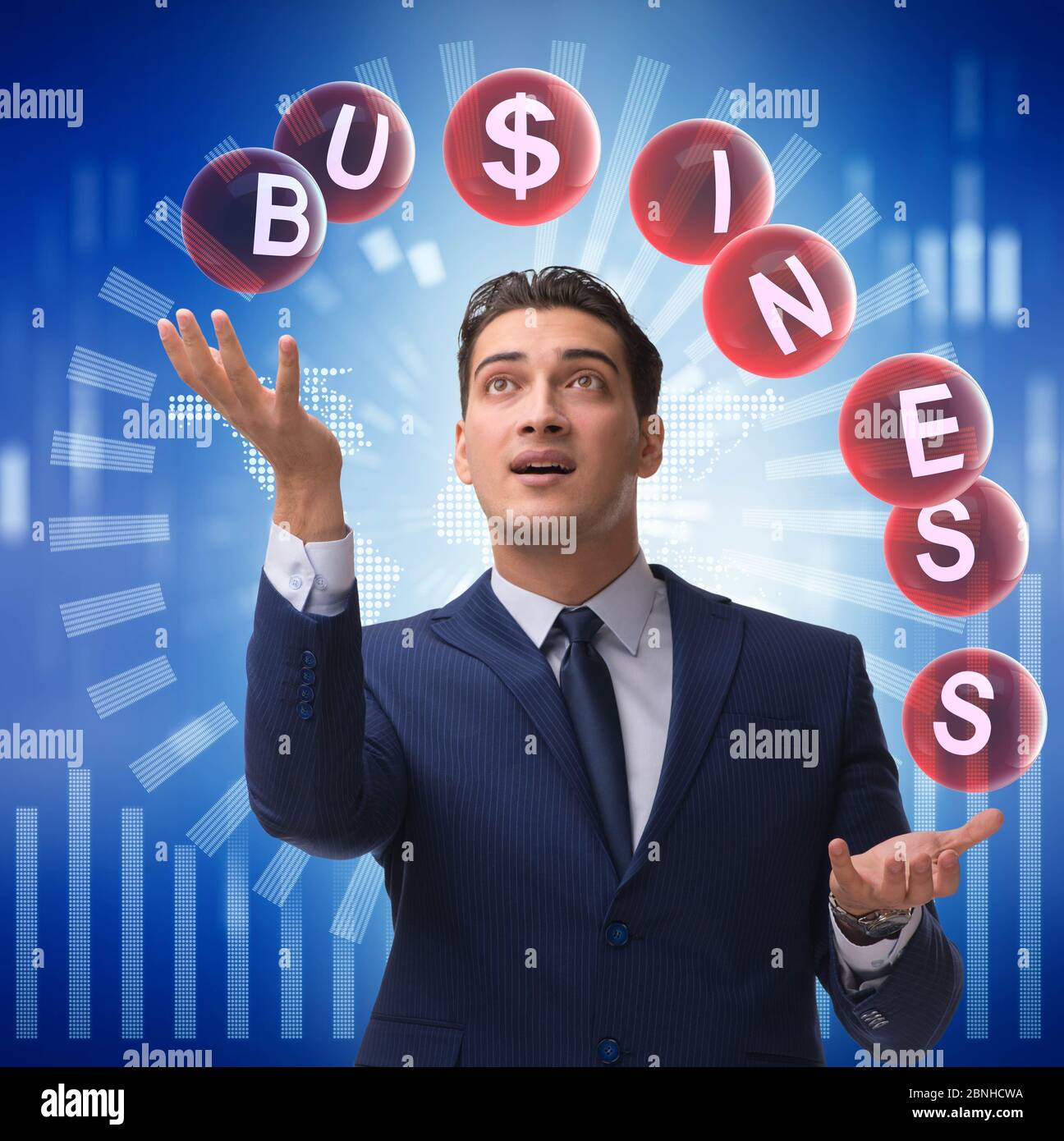 The businessman juggling between various priorities in business Stock