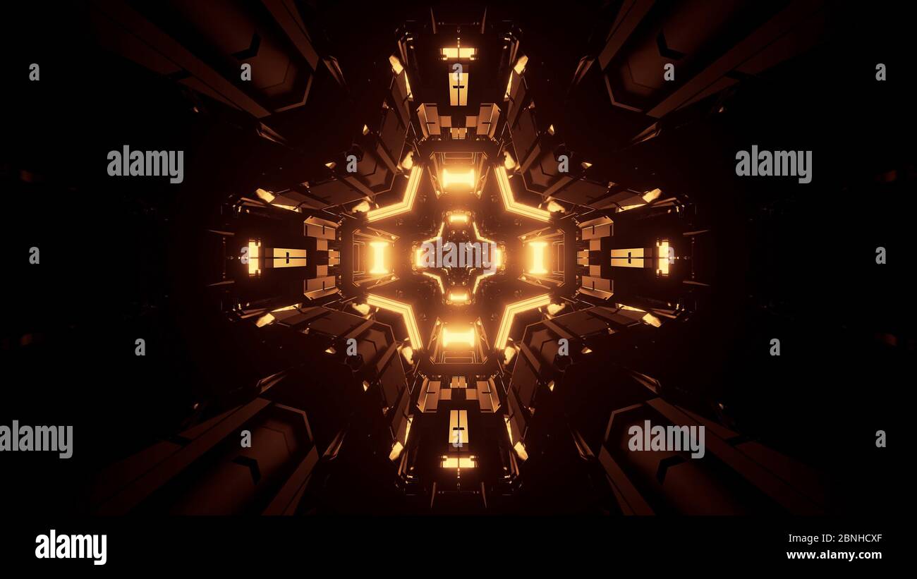 3d rendering futuristic illustration with golden glowing neon lights ...