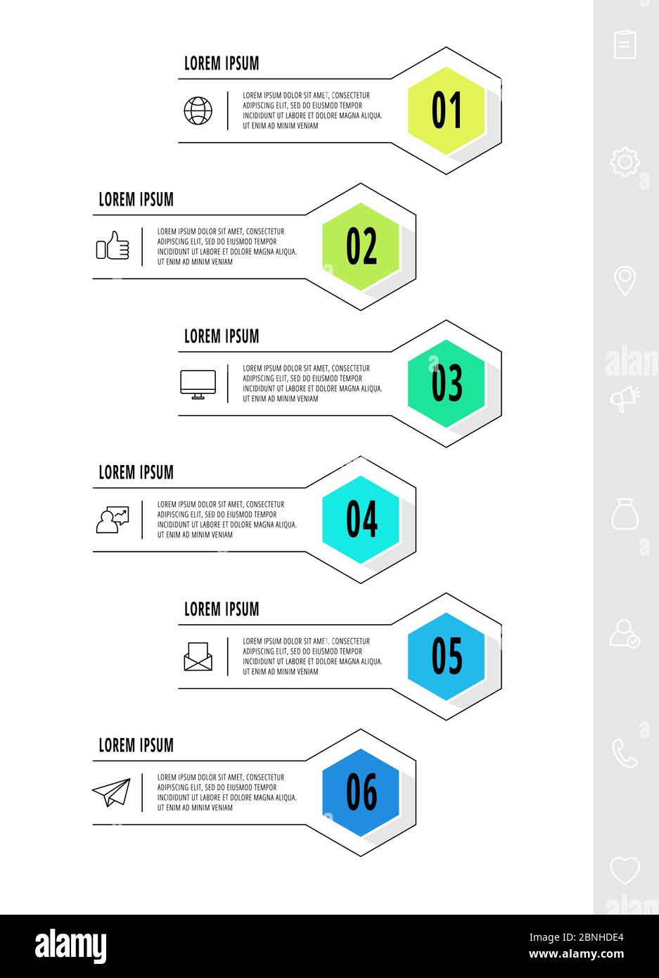 Hexagon infographic design template with 6 options and arrows. Vector ...