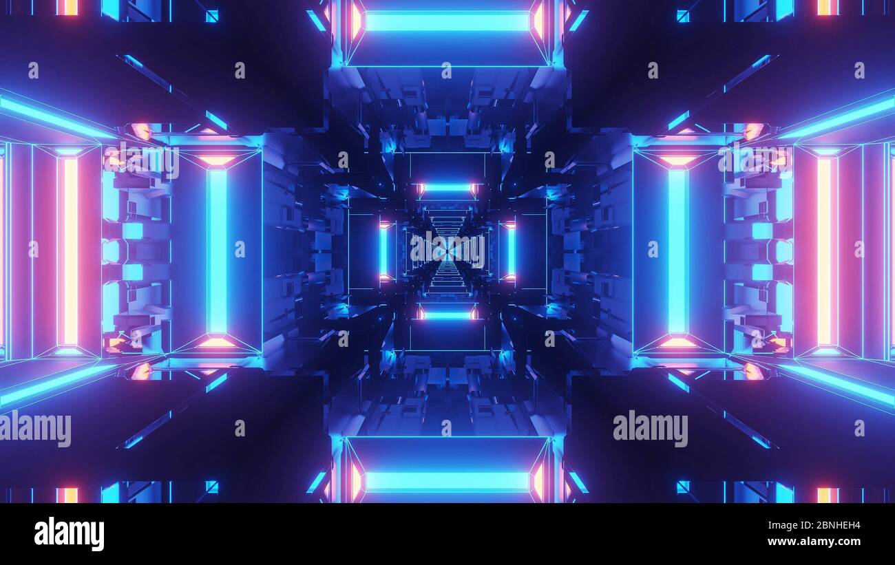3d rendering futuristic illustration with blue and pink glowing neon ...