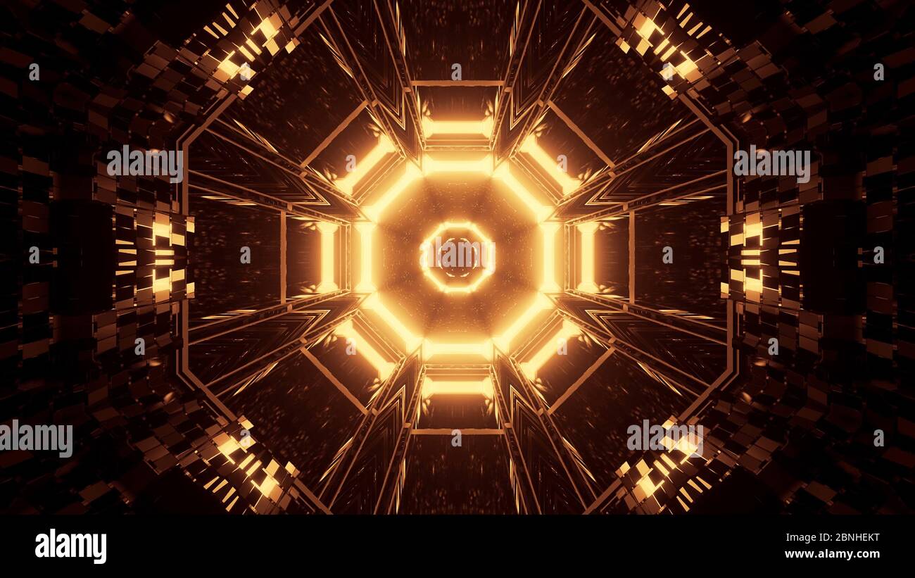 3d rendering futuristic illustration with golden shining neon lights ...