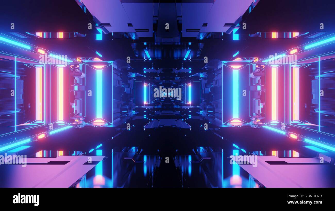 3d rendering futuristic illustration with blue and pink glowing neon ...