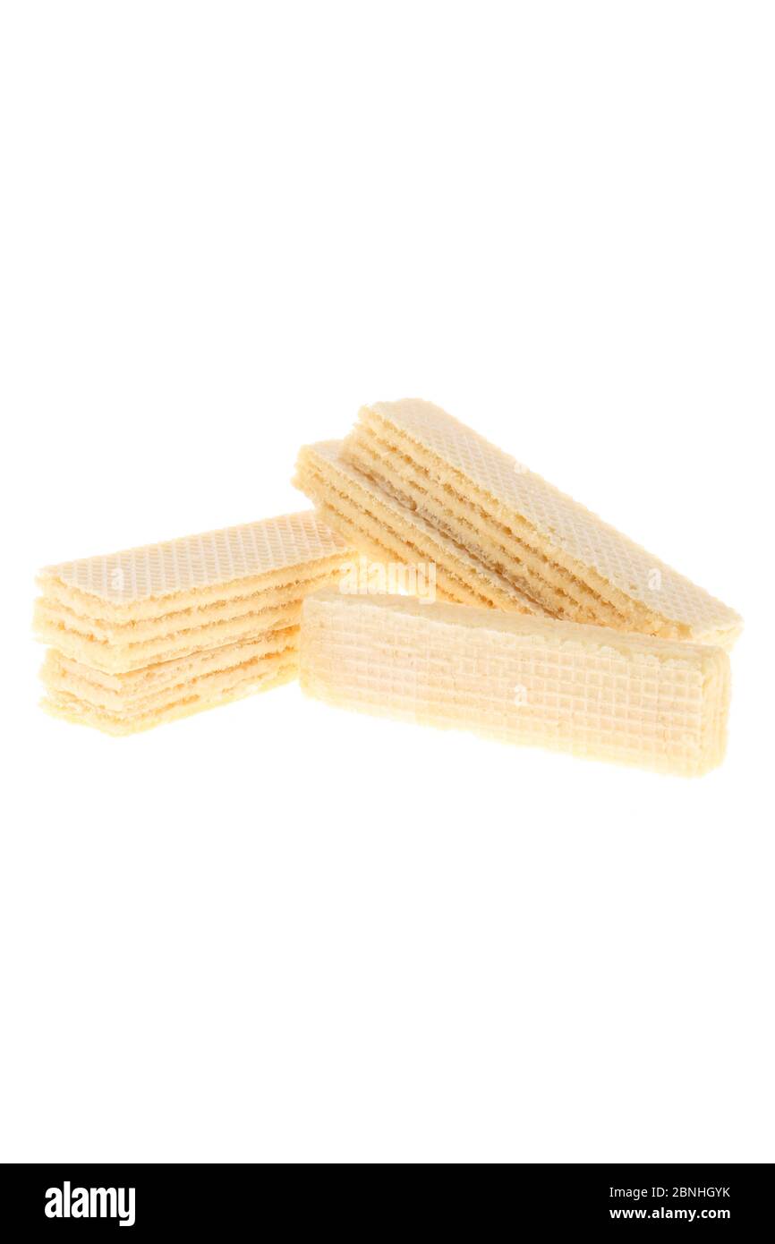 Wafers sticks with vanilla Cream isolated on white background Stock Photo