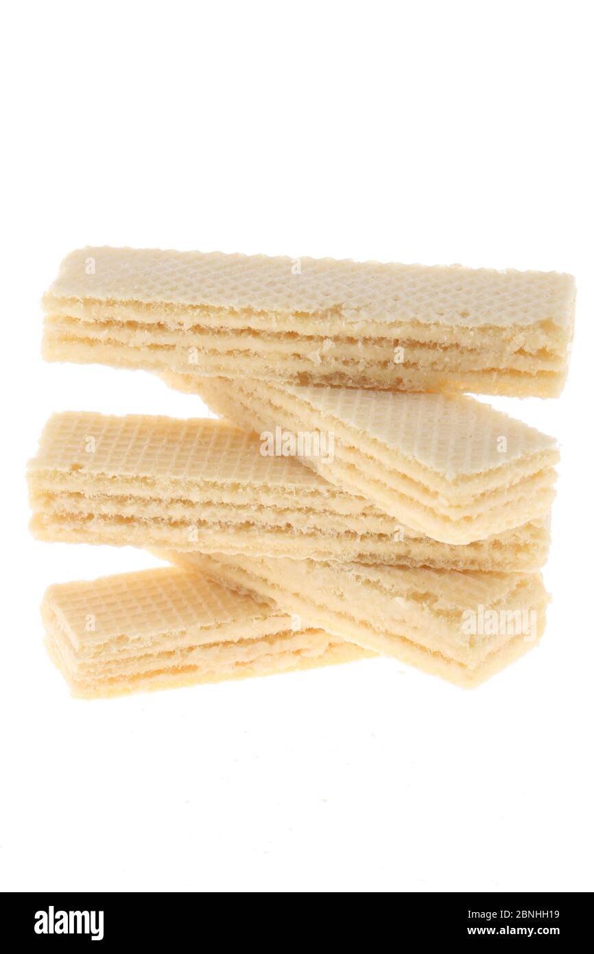 Wafers sticks with vanilla Cream isolated on white background Stock Photo