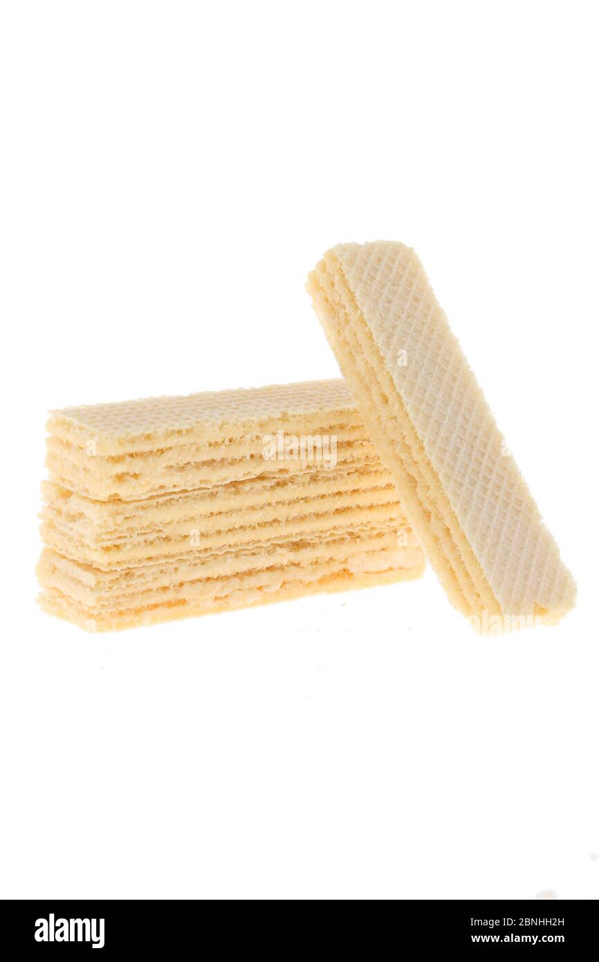Wafers sticks with vanilla Cream isolated on white background Stock Photo
