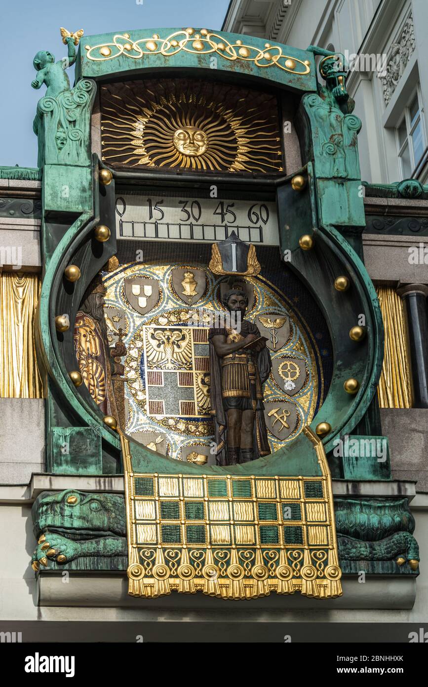 Ankeruhr (Anker clock), the famous astronomical clock in Vienna, Austria Stock Photo
