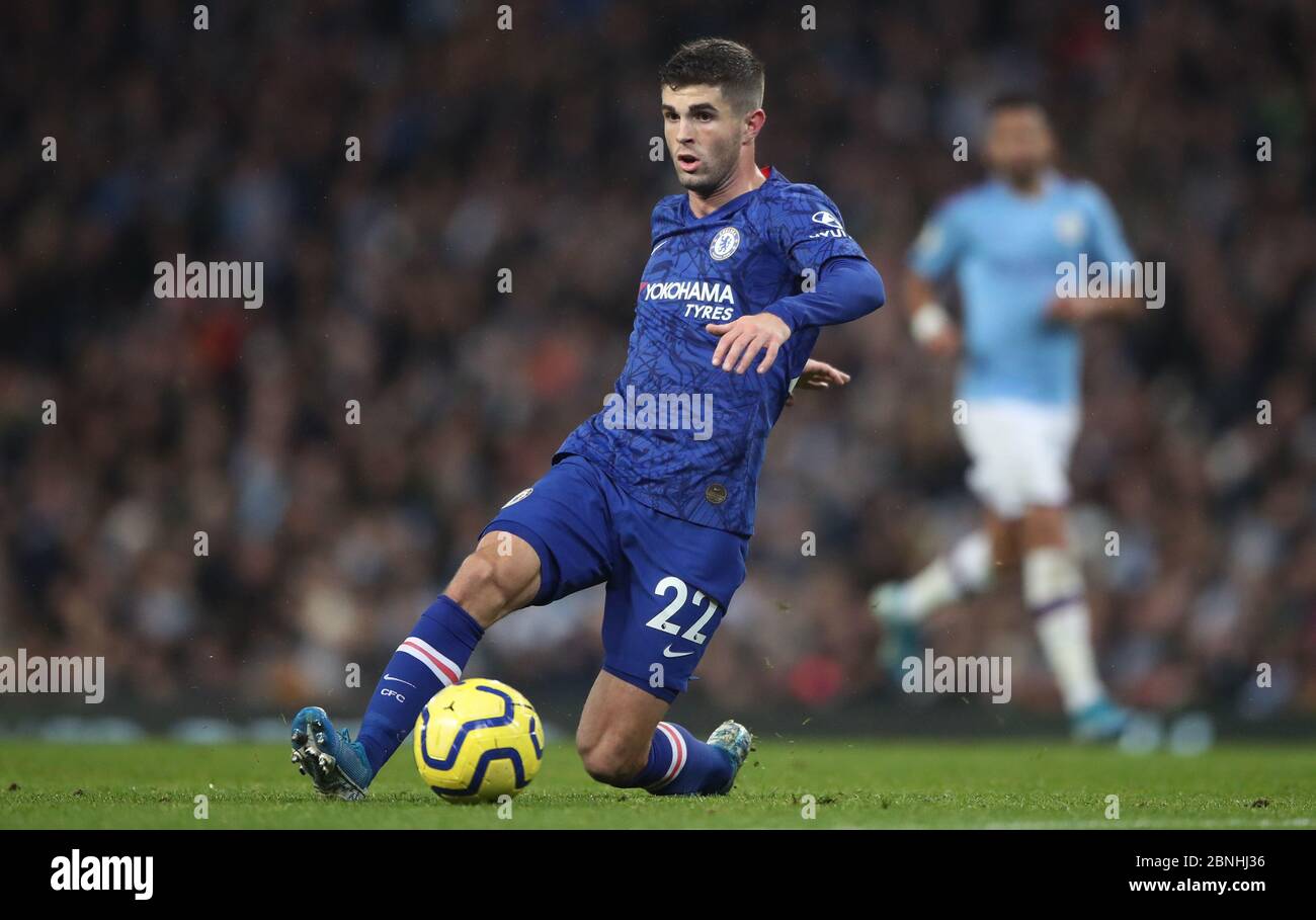 Chelsea's Christian Pulisic during the Premier League match at the Etihad Stadium, Manchester. Stock Photo