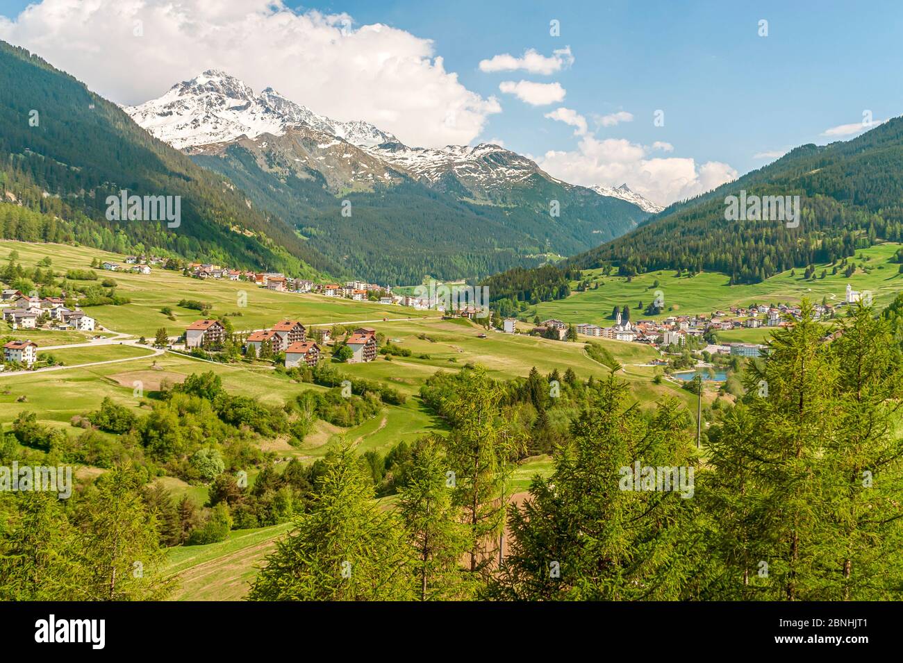 Spring landscape near the Village Savognin in Grisons, Switzerland Stock Photo