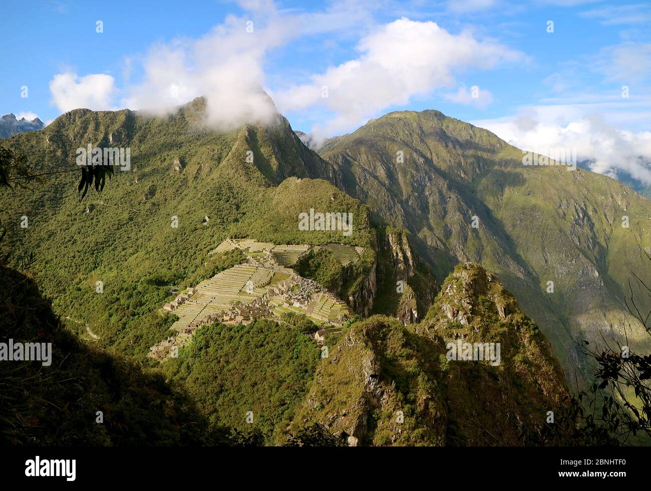 Stunning aerial view of the Inca citadel ruins of Machu Picchu view ...