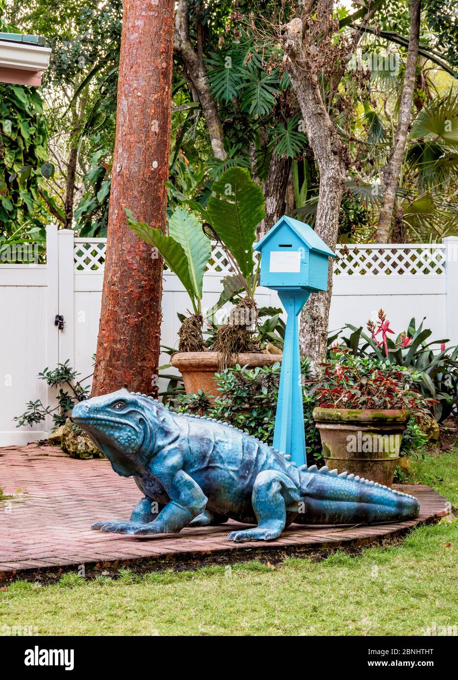 Figure of Blue iguana (Cyclura lewisi), Queen Elizabeth II Botanic Park, North Side, Grand Cayman, Cayman Islands Stock Photo