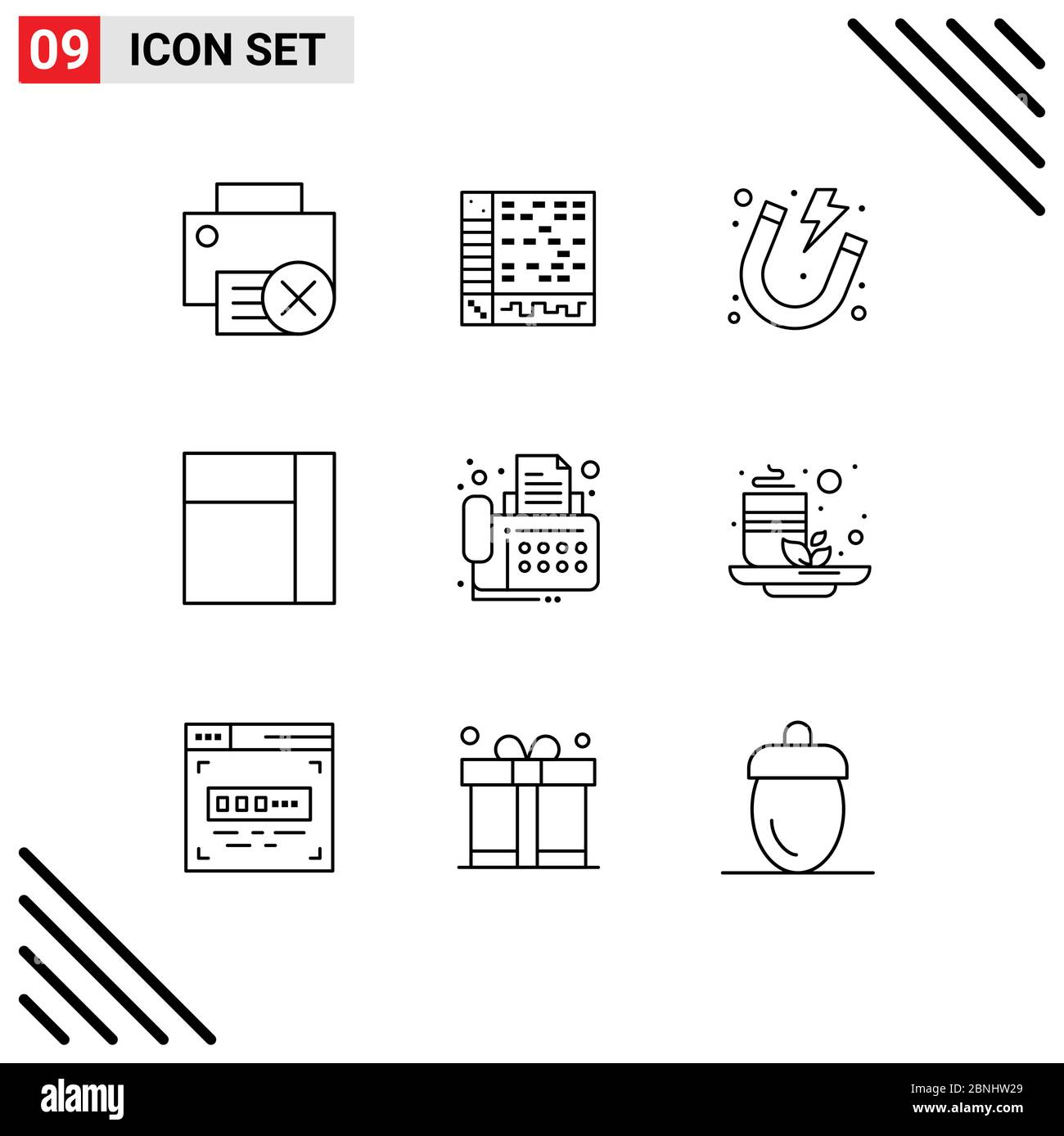 Stock Vector Icon Pack of 9 Line Signs and Symbols for contact, layout, computer, grid, power Editable Vector Design Elements Stock Vector