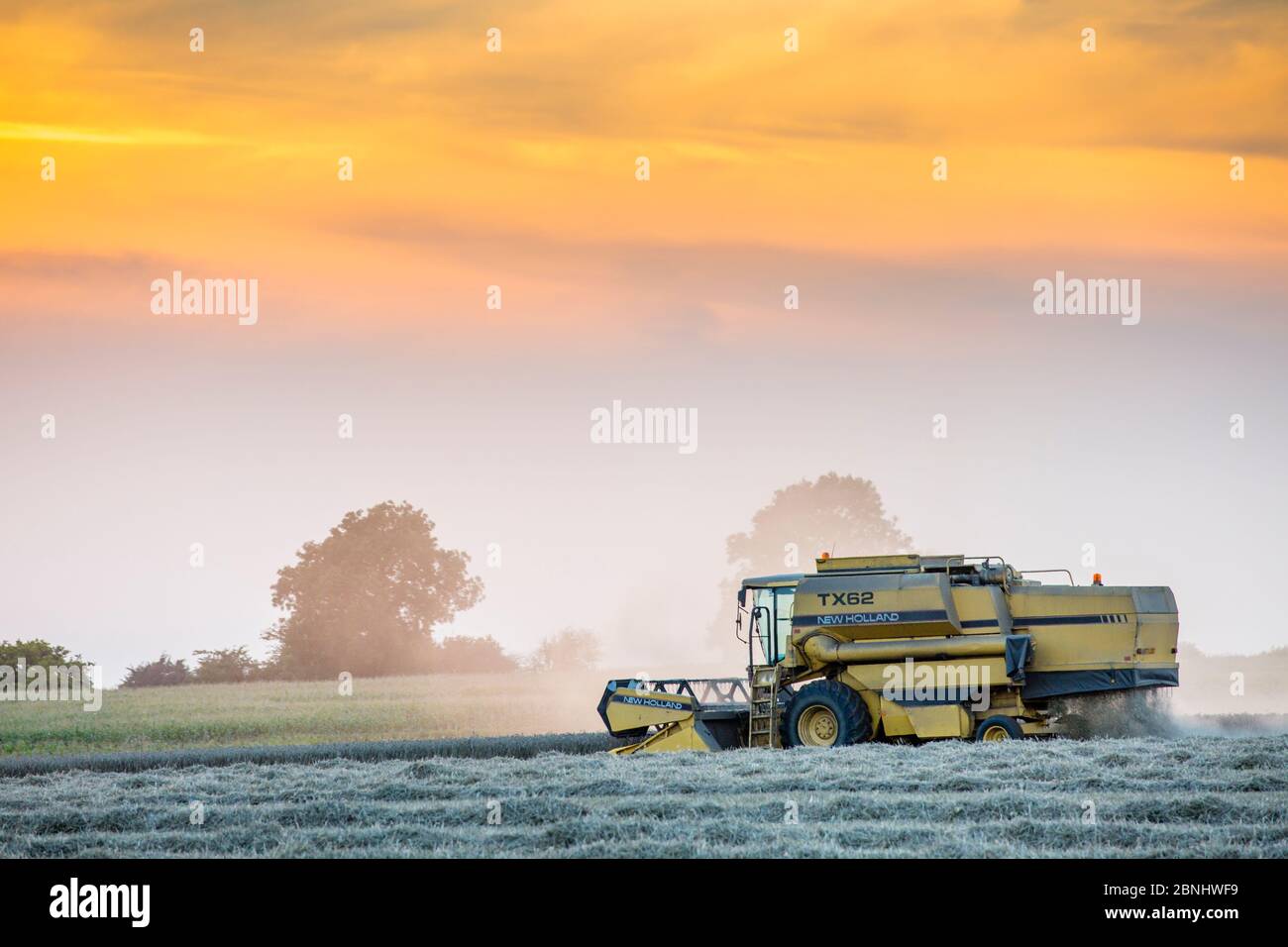 Combine harvester bringing in  wheat harvest, Hawkesbury Upton, Gloucestershire, UK. September 2015. Stock Photo