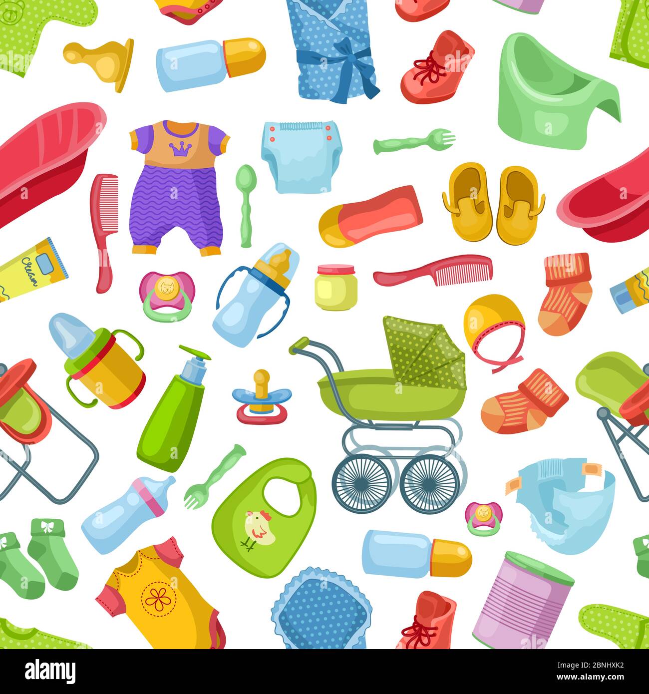 Vector seamless pattern with different elements for newborns Stock Vector