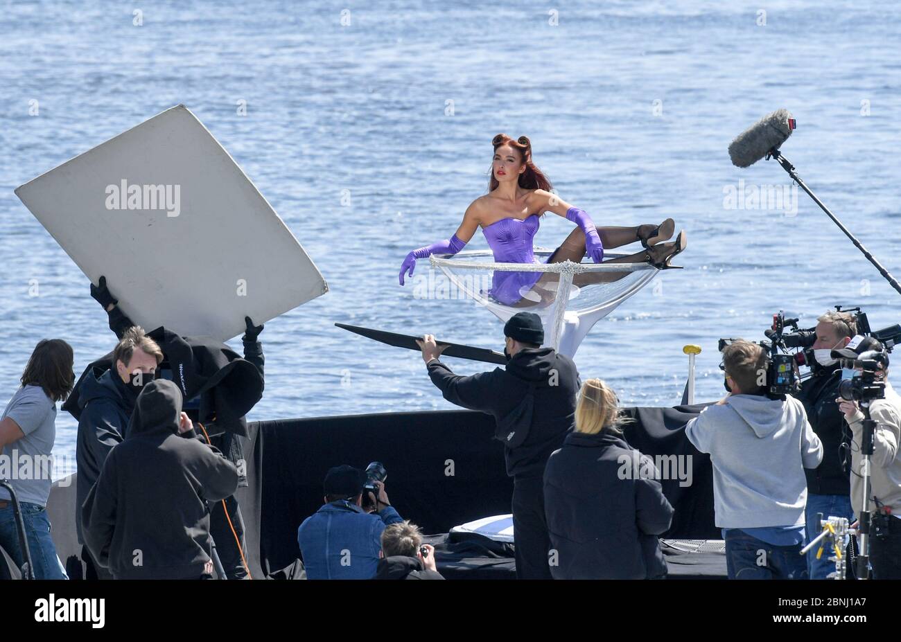Berlin, Germany. 15th May, 2020. Jacky, finalist of the casting show  Germany's Next Topmodel, poses on a boat on the Spree during shooting for  the final show of the 15th season. The