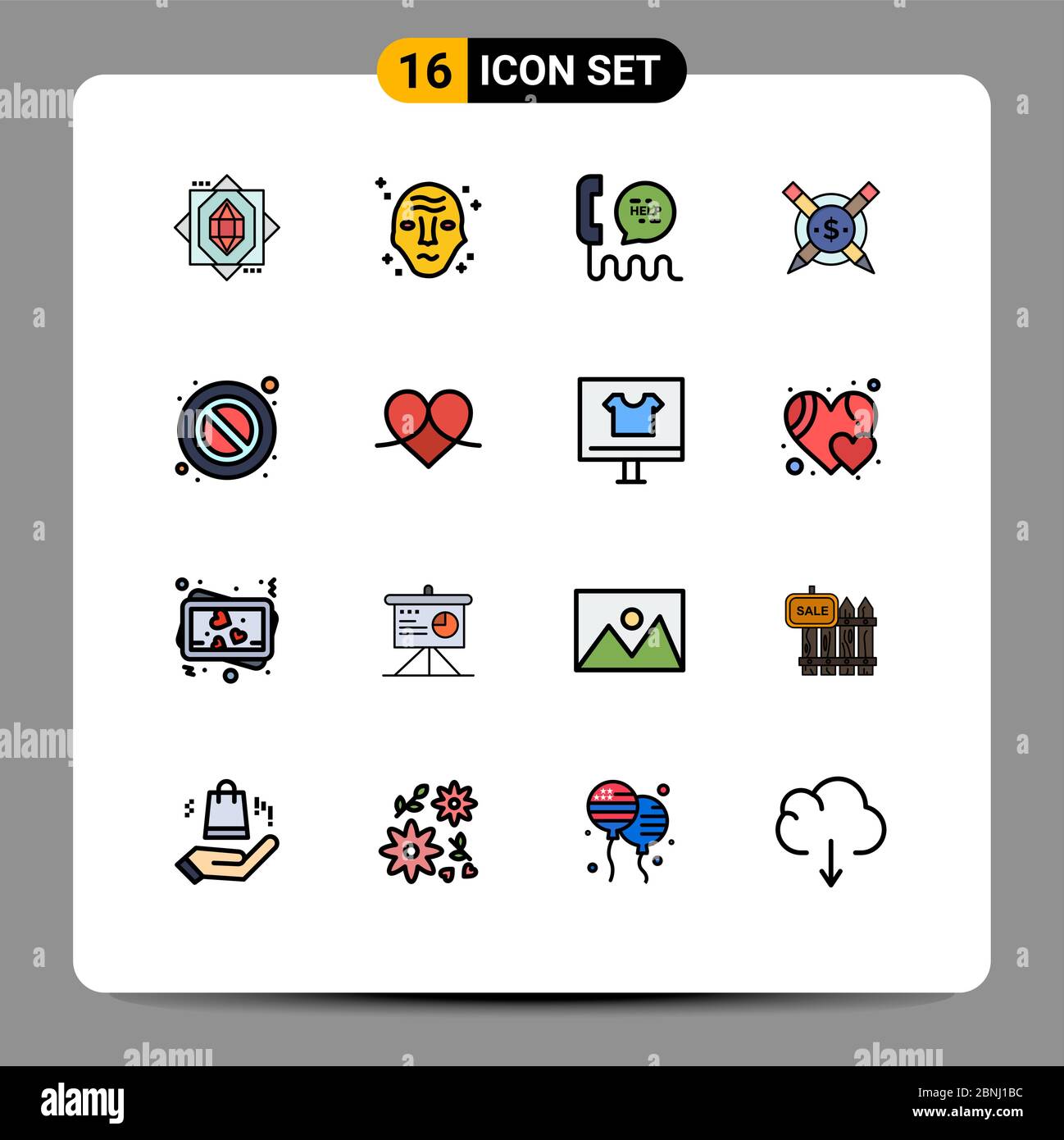 Set of 16 Modern UI Icons Symbols Signs for forbidden, paid articales, call, articales, help Editable Creative Vector Design Elements Stock Vector
