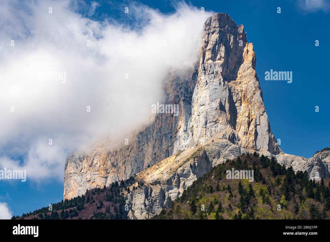 Mont Aiguille near the village of Chichilianne. Vercors Regional Natural Park, Isere, Rhone-Alpes, France Stock Photo