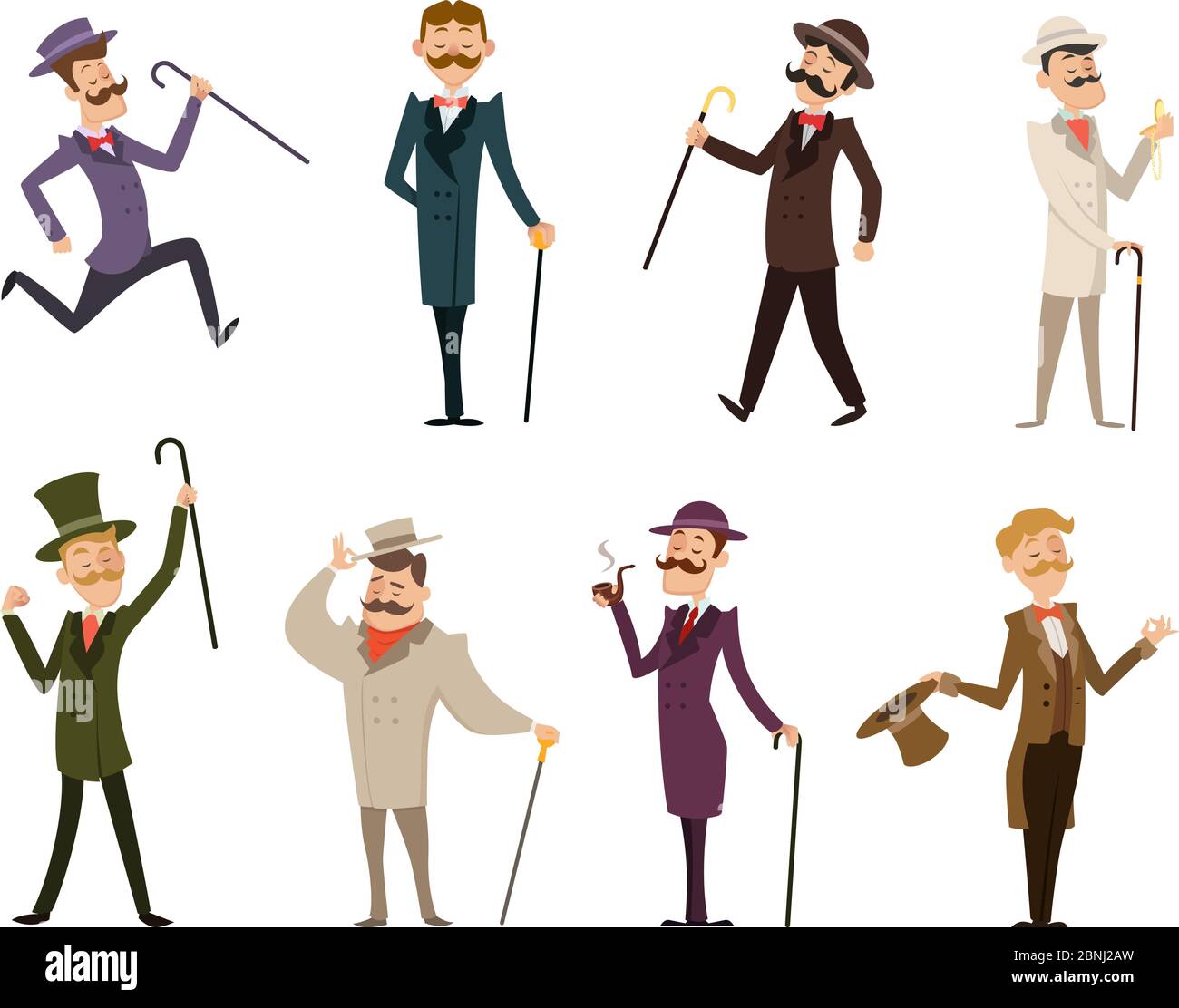 Set of english victorian gentlemen. Characters in dynamic poses Stock Vector
