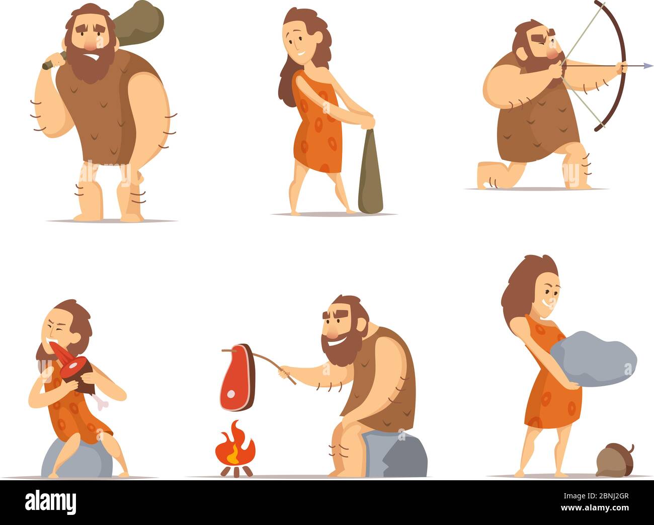 Characters of male and female. Primitive cave people from prehistoric period Stock Vector