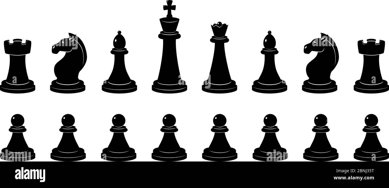 Silhouette of chess. Vector monochrome illustrations isolate Stock Vector