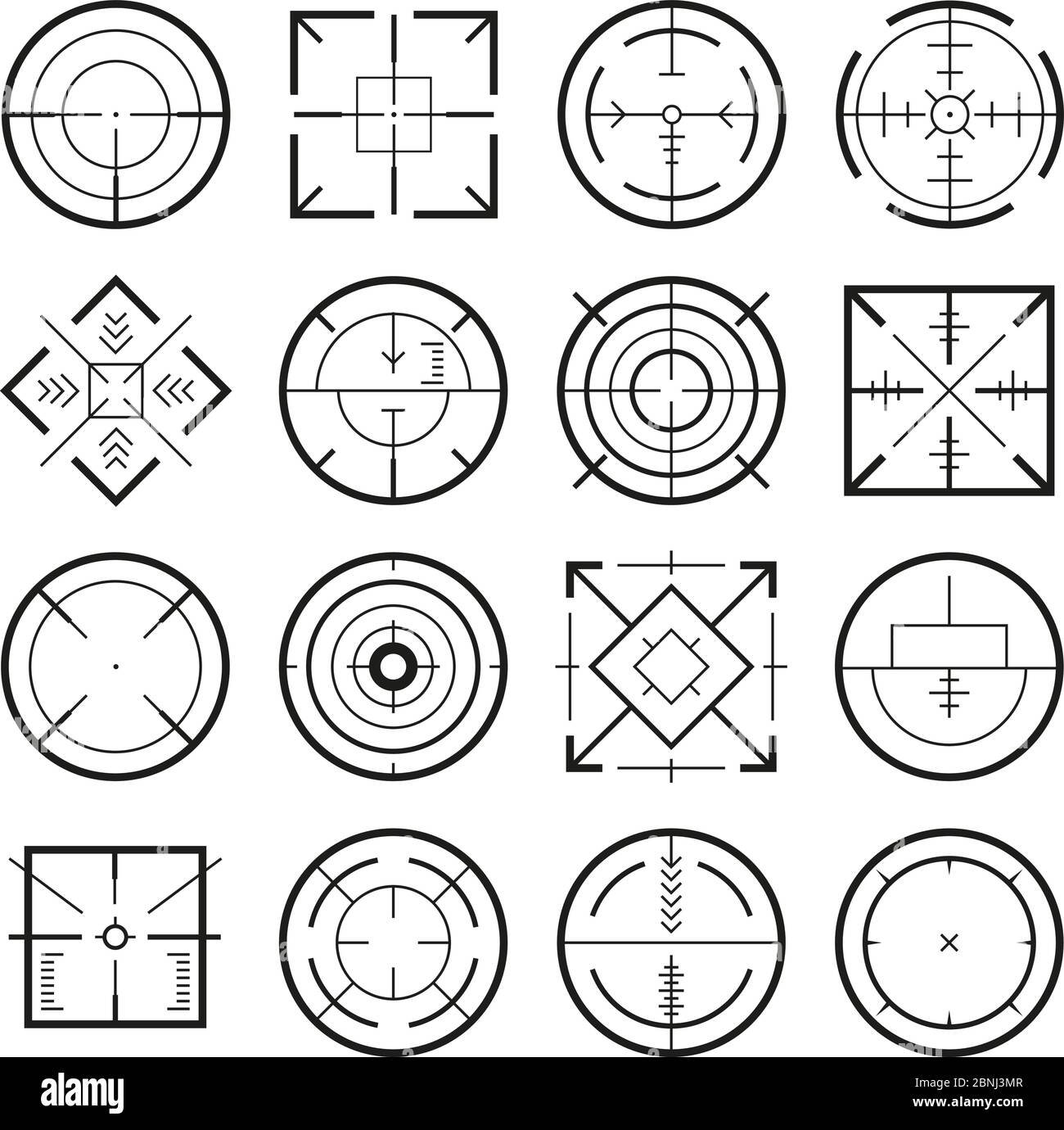 Different military targets for strategy games. Vector monochrome pictures Stock Vector