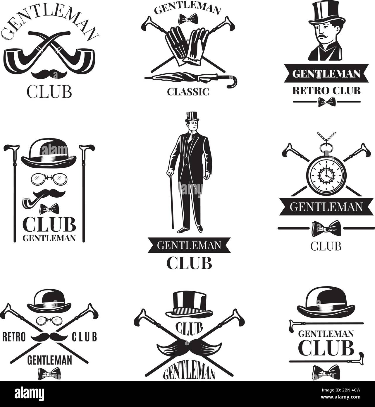 Gentleman club. Vector badges set Stock Vector